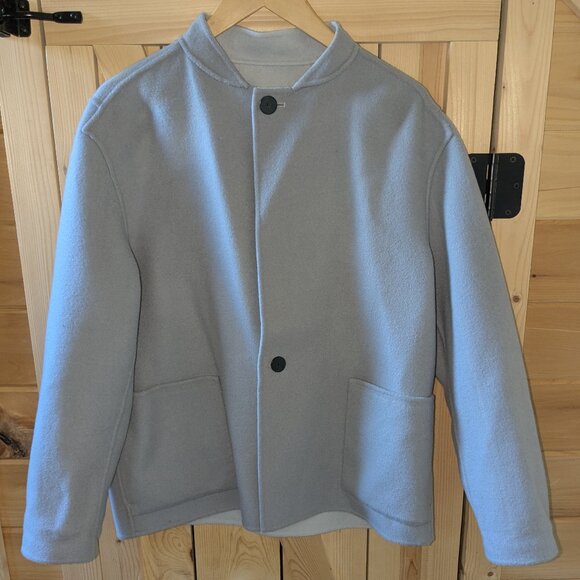 THEORY Reversible Boy Coat Grey Boxy Wool Blend Soft Jacket Pockets Size Medium - Picture 1 of 11
